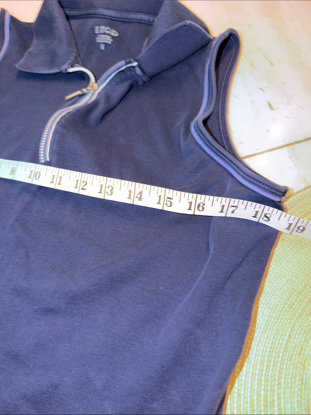 Izod Vintage Navy Sleeveless Polo Tank with Light Blue Trim & 3/4 Zipper - Picture 6 of 10
